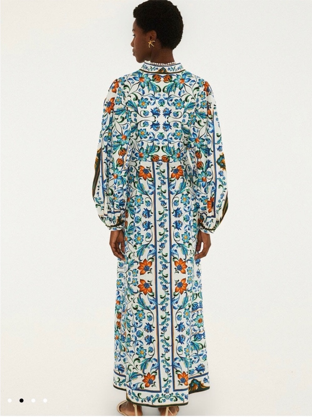 FARM Rio White Maxi Dress with Blue & Orange Floral Print - Picture 2 of 8